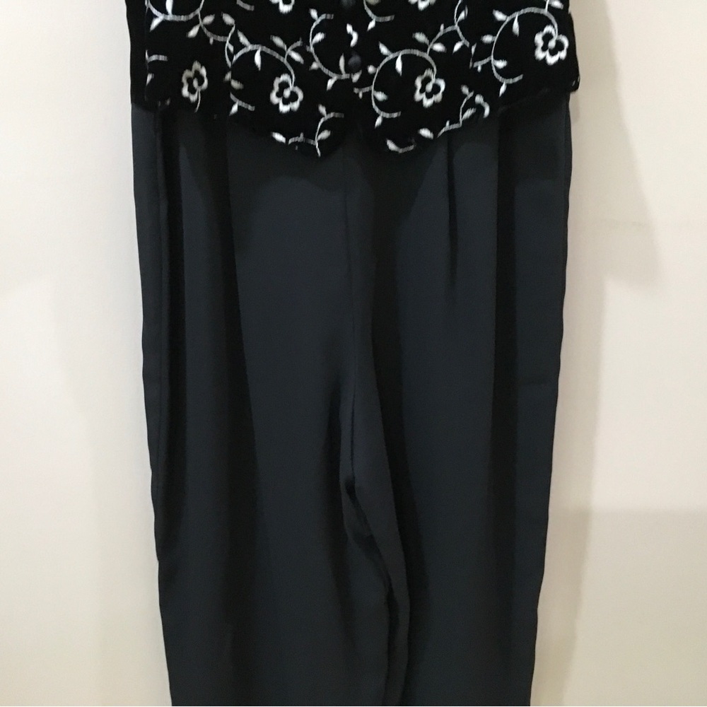 Ann Taylor Vintage 80s Embroidered Velvet Jumpsuit wide leg Black size 14 new - Picture 9 of 11